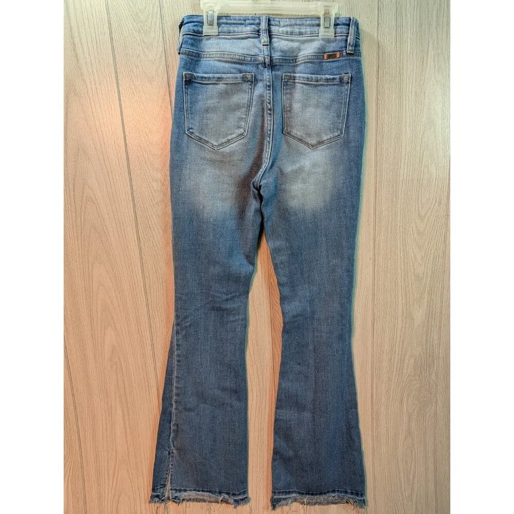 KanCan Flare Jeans Womens 6/25 Light Blue Distressed Fray Hem High Rise Western - Picture 4 of 11